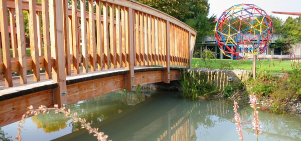 Pond with a wooden bridge